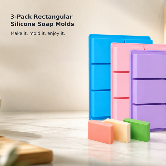 3-Piece 6-Cavity Rectangular Silicone Soap Mold Set