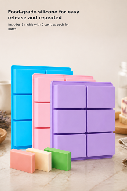 3-Piece 6-Cavity Rectangular Silicone Soap Mold Set