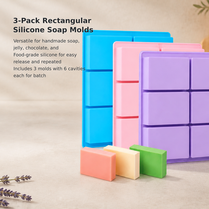 3-Piece 6-Cavity Rectangular Silicone Soap Mold Set
